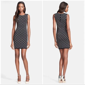 Alice & Olivia Black Pink Marta Polka Dot Knit Sheath Dress Women's Size Large